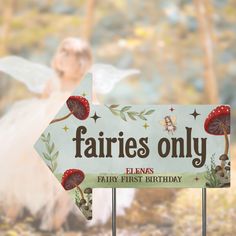 Welcome to the enchanted realm of fairies with our "Fairies Only" Yard Sign, the perfect addition to your fairy first birthday theme! Transform your outdoor space into a magical wonderland where fairies flutter and dreams come true.

Crafted with utmost care and designed to complement the enchanting fairy world, this yard sign is adorned with delightful illustrations of fairies dancing amidst twinkling stars and whimsical mushrooms. What makes it truly special is the option to personalize it wit Fairy First Birthday Party, Fairy Party Food, Fairy Birthday Themes, Fairy Theme Birthday Party, Fairy Princess Birthday, Enchanted Forest Birthday, First Birthday Theme, Forest Birthday Party, Fairy World