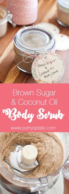 Quick and Easy Homemade Brown Sugar and Coconut Oil Body Scrub -- make these for teacher gifts, neighbor gifts, or simply for yourself. | perrysplate.com Body Scrub Homemade, Scrub Recipe Diy, Coconut Oil Body Scrub, Scrub Homemade, Scrub Diy, Body Scrub Recipe, Sugar Scrub Homemade, Homemade Scrub