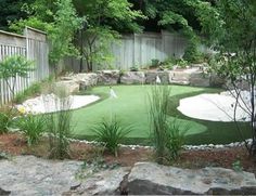 Mini Golf In Backyard, Golf Course Landscaping Ideas, Backyard Golf Green, Backyard Golf Ideas, Backyard Golf, Green Backyard, Island Landscape, Green Boys, Green Sand