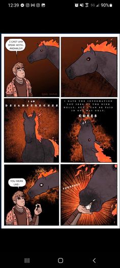 a comic strip with an image of a horse on it's face and the caption