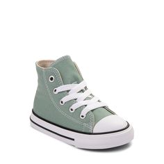 Converse Chuck Taylor All Star Hi Sneaker - Baby / Toddler - Herby Converse Sneakers With Rubber Toe Cap For Spring, Spring Converse Sneakers With Rubber Toe Cap, Green Cotton Sneakers For Spring, Casual High-top Sneakers With Rubber Toe Cap For Spring, Spring Casual High-top Sneakers With Rubber Toe Cap, Casual Spring High-top Sneakers With Rubber Toe Cap, Cotton Sneakers With Soft Round Toe, Spring Canvas Shoes With Rubber Toe Cap, Cotton Canvas Shoes With Rubber Toe Cap