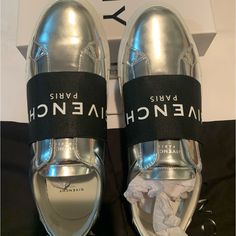 Givenchy Womens Metallic, Round-Toe Slip On Style Sneakers, Brand New, Never Worn, Comes With Box And Dust Bags Modern Silver Sneakers With Metallic Logo, Silver Leather Party Sneakers, Luxury Silver Sneakers With Metallic Logo, Luxury Mesh Chunky Sneakers, Luxury Metallic Silver Sporty Sneakers, Givenchy Sneakers Woman, Givenchy Slides, Givenchy Black Sandals, Givenchy Shoes