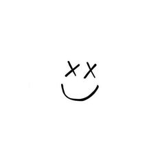 a black and white drawing of a smiley face with two crosses on it's forehead