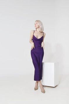 Kelly Dress Violet Silk Slip Midi Dress Dark Purple off Shoulder Straps Back Elegant Dress Special Occasion Dress Bridesmaid Wedding Slip - Etsy Ukraine Fitted Purple Maxi Dress With Spaghetti Straps, Purple Fitted Maxi Dress With Spaghetti Straps, Purple Spaghetti Strap Maxi Dress For Party, Elegant Purple Midi Dress With Fitted Bodice, Sleeveless Purple Satin Maxi Dress, Fitted Purple Slip Dress, Purple Satin Sleeveless Maxi Dress, Purple Fitted Slip Dress, Purple Spaghetti Strap Maxi Dress For Night Out