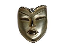 This unique mask pin measures 2 inches long by 1.5 inches wide. I tried to find out if there was a meaning behind this mask and found nothing about it. Golden Mask, Elegant Gold Mask, Vintage Gold Eye Mask Masquerade, Gold Fantasy Theater Mask, Gilded Mask, Unique Masks, Brooch Pin, Face Mask, How To Find Out