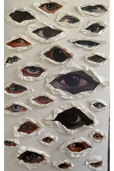 an image of many different types of eyes in the shape of torn up pieces of paper