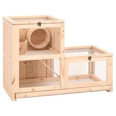 a small wooden cage with two cages on the front and one in the back side