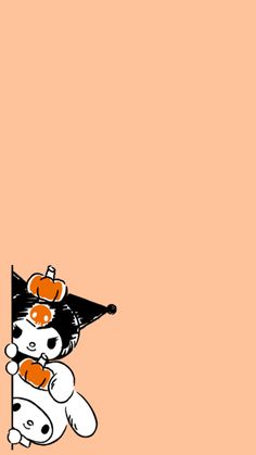 an orange and black background with a cartoon dog holding a sign that says hello kitty