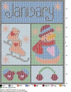 a cross stitch pattern with two children on it