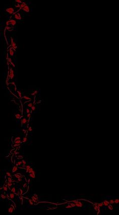 a black background with red flowers and vines on the bottom right corner is an empty space for text