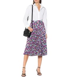 Skirt by Plan C Leather Midi Skirt, Cotton Poplin Shirt, Denim Midi Skirt, Pleated Midi Skirt, Cotton Skirt, Poplin Shirt, Purple Floral, Chunky Knit, Floral Skirt