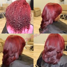 Cherry Red Hair On Black Women, Burgundy Silk Press Natural Hair, Dyed Natural Hair Burgundy, Red Silk Press Natural Hair, Burgundy Natural Hair, Red Burgundy Hair Color, Red Hair Ideas, Burgundy Hair Dye, Red Hair Color Ideas