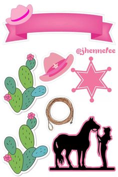 the silhouettes of horses and cactuses are shown