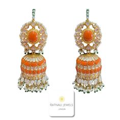 Indulge in the regal allure of vintage Rajputana jewellery with our custom-made Coral Gemstone and Moissanite Polki Jhumka Earrings. Inspired by the opulence of bygone eras, these statement earrings exude timeless elegance. Crafted with semi-precious coral and shimmering polki gemstones, each piece is meticulously cut and set onto a genuine silver base, finished with an exquisite 18k gold polish. Offering an ethical alternative to real sea coral jewellery, these earrings radiate luxury without c Sterling Silver Fusion Jhumkas For Wedding, Sterling Silver Jhumkas For Wedding And Festivals, Bollywood Style Chandbali Jhumkas Hallmarked, Bollywood Chandbali Jhumkas, Traditional Hallmarked Jhumkas For Wedding, Kundan Fusion Dangle Jhumkas, Fusion Kundan Jhumkas Drop Earrings, Fusion Style Kundan Dangle Jhumkas, Kundan Fusion Jhumkas