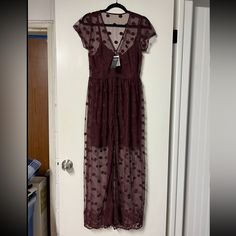 Nwt Abercrombie & Fitch Maxi Dress With See Through Embroidered Dot Overlay Brand New With Tags Attached, Perfect Condition Size: Xs Retails For $59 Summer Lace Polka Dot Dress, Short Sleeve Lace Trim Dress For Fall, Swiss Dot Short Sleeve Party Dress, Fall Lace V-neck Maxi Dress, Short Sleeve Lace Dress For Fall, Short Sleeve Swiss Dot Party Dresses, Party Dresses With Swiss Dot And Short Sleeves, Dot Overlay, Overlay Color