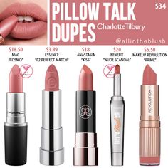 Charlotte Tilbury Pillow Talk Lipstick Dupes - All In The Blush Your Lips But Better Lipstick, Velvet Teddy Mac, Backstage Makeup, Matte Make Up, Mac Velvet Teddy, Revolution Lipstick, Pillow Talk Lipstick, Charlotte Tilbury Pillow Talk, Charlotte Tilbury Lipstick