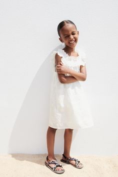 RUFFLED EMBROIDERED DRESS - White | ZARA United States Straight Neck Dress, Beauty Party, White Embroidered Dress, Santa Outfit, Crochet Coat, Cardigan Sweater Jacket, Total Look, Knitwear Cardigan, Summer Baby