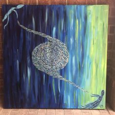 an acrylic painting of a bird flying through the night sky with its nest in it's mouth