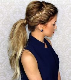 Super Easy Ponytail Hairstyles - Side Fishtail Braid Ponytail Elegant Ponytail, Ponytail Hairstyles Easy, Messy Ponytail, A Ponytail, Long Blonde Hair, Homecoming Hairstyles