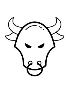 a black and white drawing of a bull's head with horns on it,