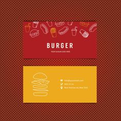 a burger business card with hand drawn food items