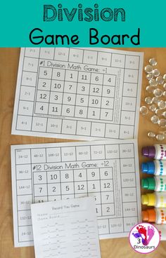 the division game board with numbers and markers