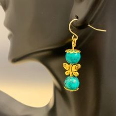 Gold Fish Hook Earrings With Turquoise Gemstone Beads Turquoise Gemstone Beads Earrings As Gift, Turquoise Beaded Earrings With Natural Stones, Baublebar Earrings, Silver Pearl Earrings, Gold Fish, Diamond Dangle Earrings, Tassel Drop Earrings, Pretty Jewelry, Fish Hook Earrings