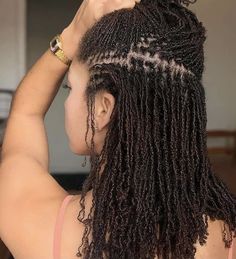 Sista Locs Sister Locks, Medium Microlocs, Micro Locks Hair Styles, Dyed Microlocs, Long Micro Locs, Sister Locs Sisterlocks, Micro Twists Natural Hair, Long Microlocs