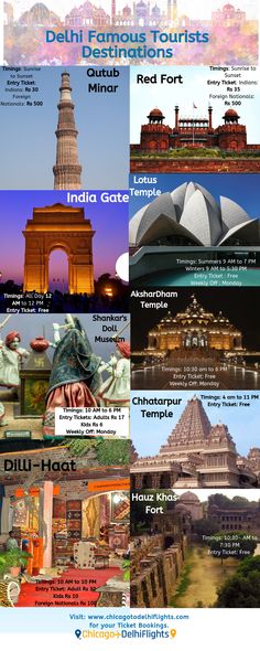 an advertisement for the delhi famous tourist attractions in india and other parts of the world