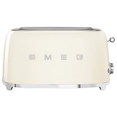 the smeg toaster is white with silver trim