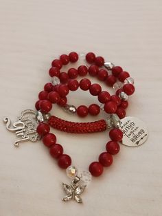 Red and silver handmade beaded affirmation bracelet set. Affirmation Bracelets, Red And Silver, Bracelet Argent, Gemstone Bracelet, Business Ideas, Bracelet Set, Arm Band, Handmade Silver, Selling On Etsy