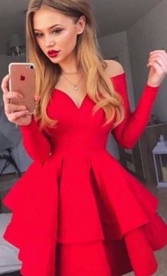 Illusion Neck Red Semi Formal Dress, Short Prom Dress with Sleeves #shortpromdress #skirt #dress Homecoming Dress With Sleeves, Pretty Winter Outfits, Short Red Prom Dresses, Flirty Style, Red Prom Dresses, Long Sleeve Homecoming Dresses, Dream Night, 2019 Style, Mini Homecoming Dresses