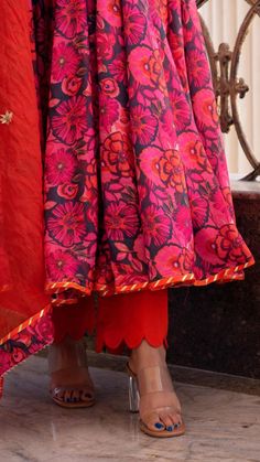 PRODUCT DESCRIPTION: ANARKALI : Chinon chiffon PANT: PURE Cotton DUPATTA: Oragnza COLOR: Orange work : Gotta lace and phool work. LINING: cotton No. Of Components : Set of 3 Wash Care : Dry Clean SKU#: 11403073OR Disclaimer: All our pieces are handcrafted in our manufacturing unit .We Ensure that our pieces are shot professionally under controlled lighting. Colours tend to be perceived differently depending on factors such as shot angles, lighting, background tones and colour temperatures. As a Red Silk Anarkali Set With Printed Motifs, Red Georgette Kurta With Printed Motifs, Multicolor Organza Anarkali Set, Traditional Palazzo Set With Lace Work, Party Salwar Kameez With Lace Work, Red Party Dupatta With Printed Motifs, Lace Work Dupatta For Navratri, Anarkali Palazzo Set With Lace Work For Diwali, Unstitched Lace Work Dupatta