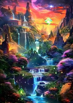 an image of a fantasy landscape with waterfall