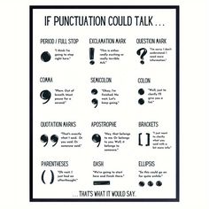 a poster with different types of punctuals and their corresponding words on it