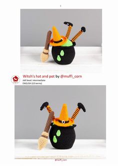 crochet halloween witch's hat and pot by muff - lolly