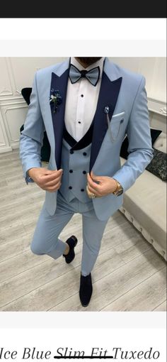 Sky Blue Tuxedo, Peak Lapel Tuxedo, Blue Slim Fit Suit, Homecoming Outfits For Guys, Prom Men, Suits Men Slim, Tuxedo Colors, Blue Tuxedo, Suits Men Business