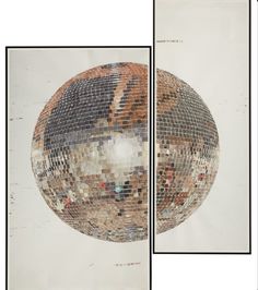 an image of a disco ball that is in the middle of two pictures, one showing it's reflection