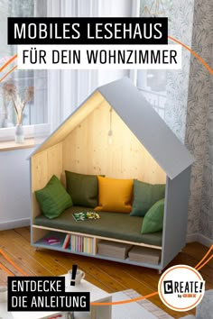 an image of a couch in the shape of a house with text overlay that reads mobiles leshanus fur den wohnzmer