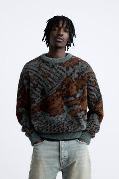 Men's Knitwear | ZARA United States Casual Outfits Sporty, Outfits Sporty, Half Zip Jumper, Zara Spain, Geometric Sweater, Boucle Sweater, Men's Knitwear, Knit Structure, Jacquard Sweater