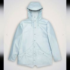 Rains Denmark Size Xl Unisex Color Sky (Light Blue) Snap Closure Pockets Waterproof Hooded Blue Waterproof Hooded Winter Jacket, Blue Waterproof Hooded Jacket, Blue Waterproof Hooded Jacket For Fall, Blue Waterproof Hooded Jacket With Long Sleeves, Blue Weatherproof Long Sleeve Parka, Blue Long Sleeve Weatherproof Parka, Blue Hooded Raincoat With Adjustable Hood, Blue Waterproof Hooded Raincoat, Blue Hooded Waterproof Raincoat