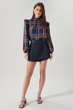 Lakeview Plaid Naomi Mock Neck Blouse – Sugarlips Mock Neck Blouse, Preppy Look, Plaid Blouse, Long Balloons, Fall Fits, Lake View, Balloon Sleeves, Sweater Weather, Mock Neck