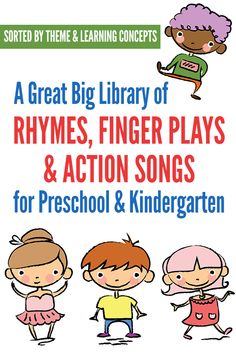 A huge collection of children's rhymes, finger plays and action songs sorted into themes - counting, colors, shapes, seasons, holidays & more. Action Songs For Preschool, Preschool Counting Songs, Christmas Songs For Toddlers, Songs For Preschool, Counting Songs, Preschool Counting