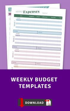 a printable weekly budget sheet with the words weekly budget templates on it and an image of a purple background