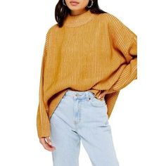 Topshop Gold Oversized Mock Neck Chunky Mustard Yellow Sweater - Sz12. Condition is "New with tags". Color: Gold - Mustard YellowSize: 12MEASURED LAYING FLAT:* Chest: 28" (front across from one armpit seam to the other)* Waist: 28"* Shoulder: 30" (front across from one shoulder seam to the other)* Sleeve Length: 17” (end shoulder seam to end of cuff)* Total Length: 27” Bin B - #0955 Mustard Yellow Sweater, Mustard Sweater, Yellow Sweater, Ribbed Knit Sweater, Knitting Women Sweater, Chunky Knits Sweater, Mock Neck Sweater, Ribbed Sweater, Knit Jumper