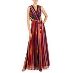 Donna Ricco Striped Belted Maxi Dress Orange Multi 6 *Sash Not Included Belted Maxi Dress, Black Lace Mini Dress, Blue Dress Women, Satin Cocktail Dress, Womens Sheath Dress, Fall Photo, Maxi Dress Online, Dress Orange, Lace Sheath Dress