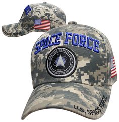 Looking for a US Space Force Cap? Here is a Digital Camo U.S. Space Force Cap great for any American Patriot who supports our military. Makes a great gift for a veteran or any patriot! Fabric Content: 100% Polyester, 6 panels 3D Embroidery on Crown 6 Panel Digital Camo Cap Embroidery on Bill Oversized Insignia on Wearer's RIght Side Embroidered American Flag on Wearer's Left Side 1 Color Print on Undervisor Reinforced Front Hook & Loop fastener in back allows for an adjustable and custom fit Military Cap For Memorial Day, Patriotic Sports Hat For Veterans Day, Patriotic Baseball Cap For Veterans Day Sports Events, Military Hats For Memorial Day Sports, Military Hats For Sports, Military Style Hat For Sports On Memorial Day, Us Space Force, Cap Embroidery, Space Force