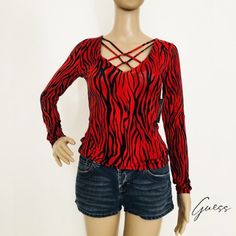 Brand New With Tag Size: Xs Fitted Red Top In Edgy Style, Red Stretch Edgy Top, Edgy Red Top For Night Out, Trendy Red Tops For Night Out, Red Stripe, Black Red, Black And Red, Womens Tops, Brand New