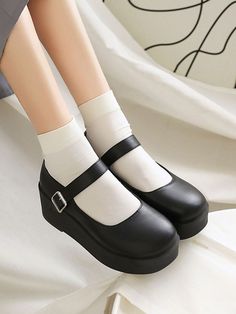 Academic Shoes, School Shoes Black Heels, Black School Shoes, Shoes For School, Ty Lee, Cute Shoes Heels, Black Shoes Heels, Platform Wedge Heels