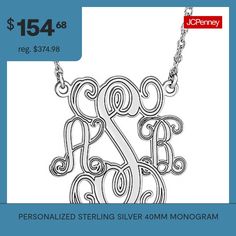 Add a feminine touch to any outfit with this rhodium-plated sterling silver monogram necklace, designed with curving, hand-drawn script letters. Initials will appear exactly as entered. Must be three letters, center initial will be enlarged.Closure: Spring-ringPendant Size: 40mm diameterPersonalize: Up to 3 script initials. Initials will appear exactly as entered; center initial will be enlarged.Features: Monogrammable, PersonalizedMetal Color: WhiteChain Length: 18 InchChain Width: 1.25 Millim… Script Letters, Script Initial, Silver Monogram, Script Lettering, Monogram Necklace, Rhodium Plated, Pendant Necklaces, Persona, Hand Drawn